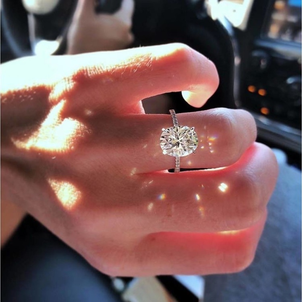 2Ct Oval Cut Lab Diamond Silver Engagement Ring - Picture 3 of 15